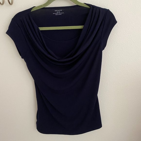 Grace navy cowl neck short sleeved top XS - Picture 4 of 5